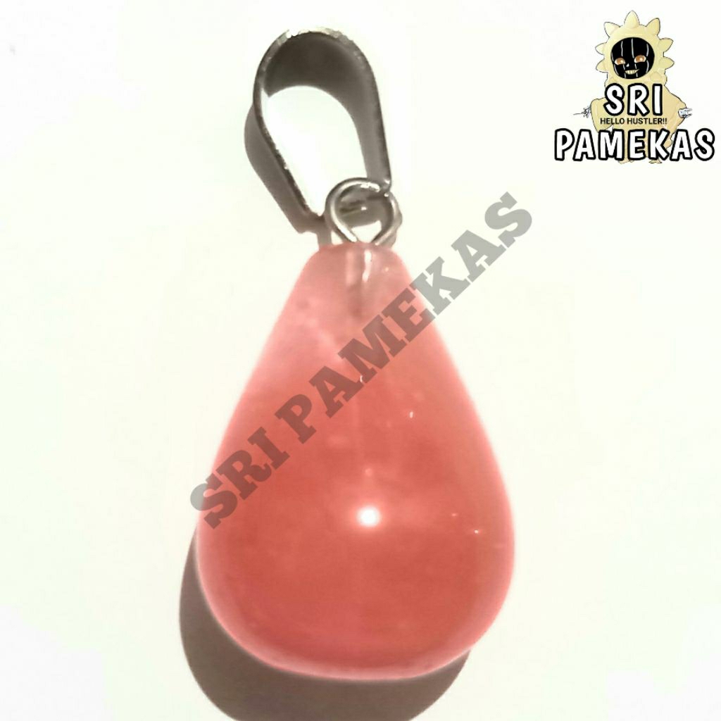 Batu Permata Alami Liontin Merah Delima Natural Quartz Kristal Bentuk Tetes Air Besar