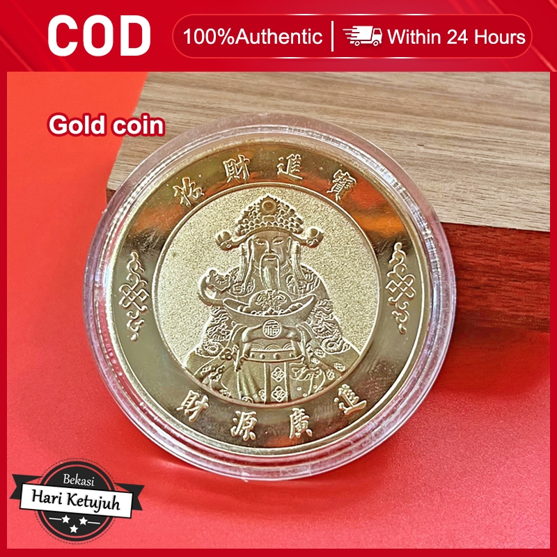 Dewa Rejeki Koin Feng Shui Asli China – Koin Emas/Perak Amulet Keberuntungan