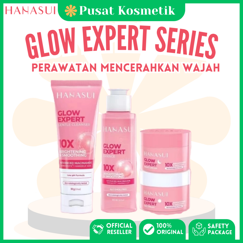 HANASUI Glow Expert Series | Paket untuk Mencerahkan Wajah (Day Night Cream Essence Cleanser)