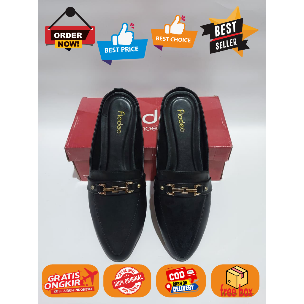 SANDAL WANITA BUSTONG WARNA HITAM FLADEO