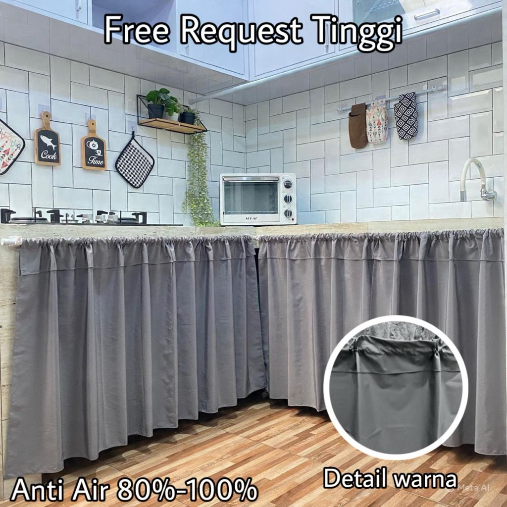 Gorden Kolong Dapur Anti Air Hordeng Kain Penutup Meja Kompor Waterprof