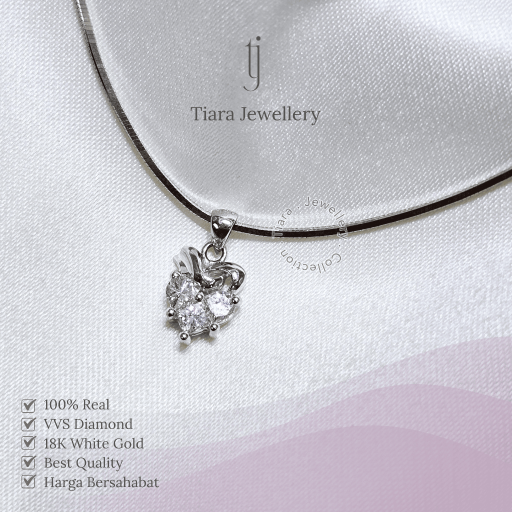 Tiara Jewellery - Love Shaped Dainty Pendant VVS Diamond 18K White Gold [PF24] / Liontin Kalung Keci