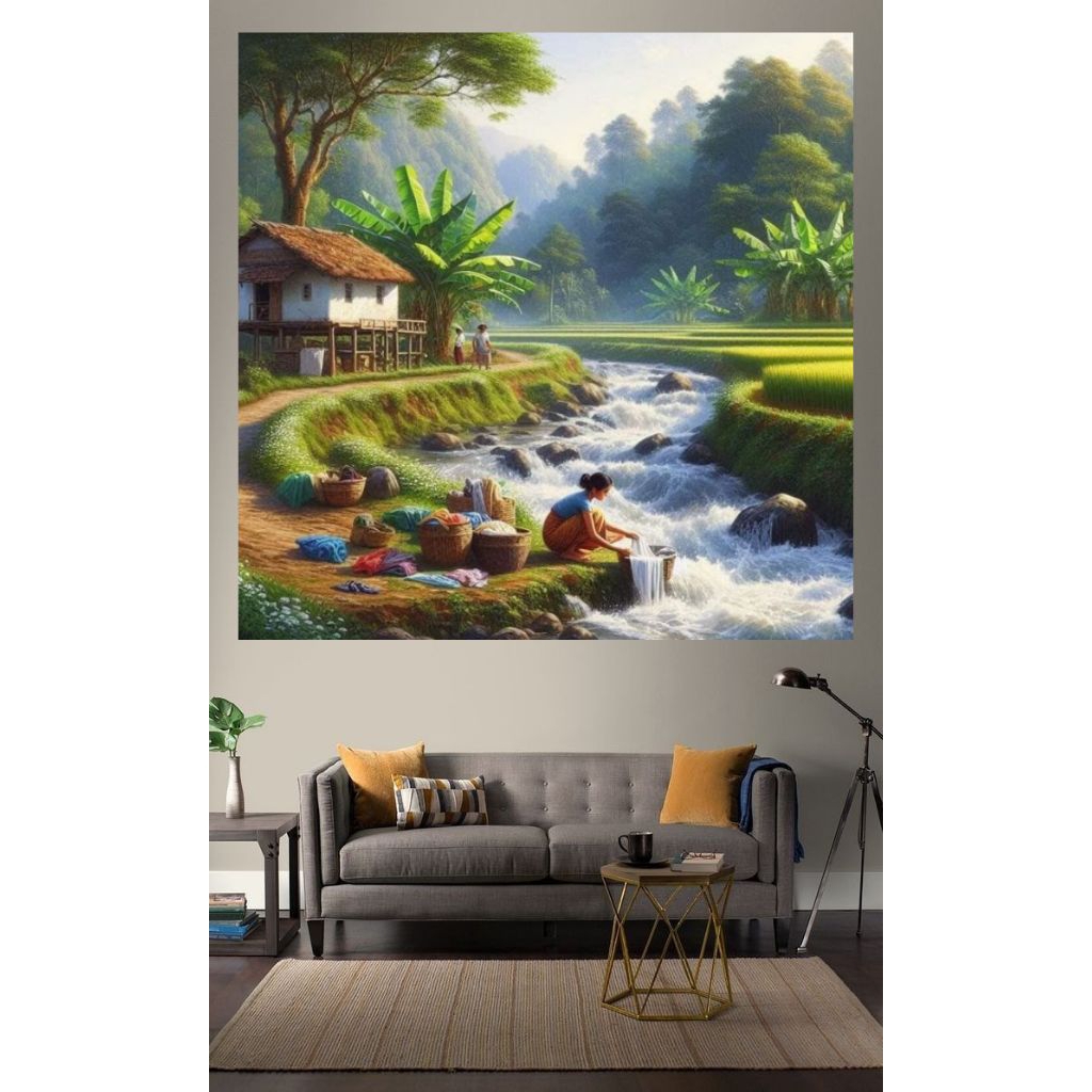 Poster cetak, PEMANDANGAN DESA, Hiasan dinding, Lukisan cetak, Tanpa bingkai