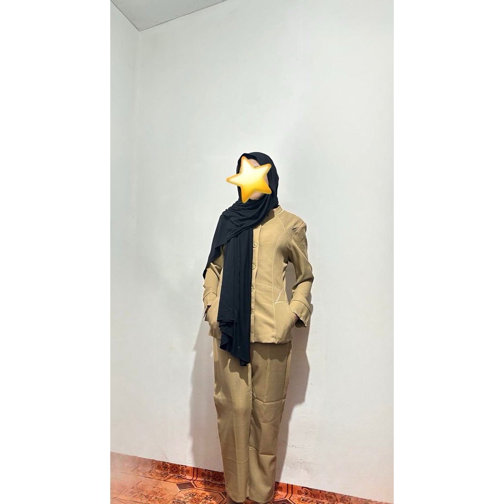 [ Preloved ] Setelan Baju Seragam Dinas PNS Pemda Blazer Guru Coklat Wanita Rok dan Celana Panjang