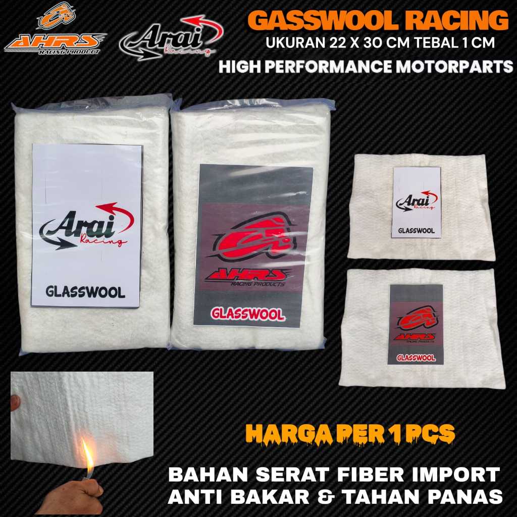 Gasswool Knalpot Racing Ukuran XL 22x30 Cm Tebal 1 Cm Ahrs Arai Bahan Serat Fiber Putih Import Tahan