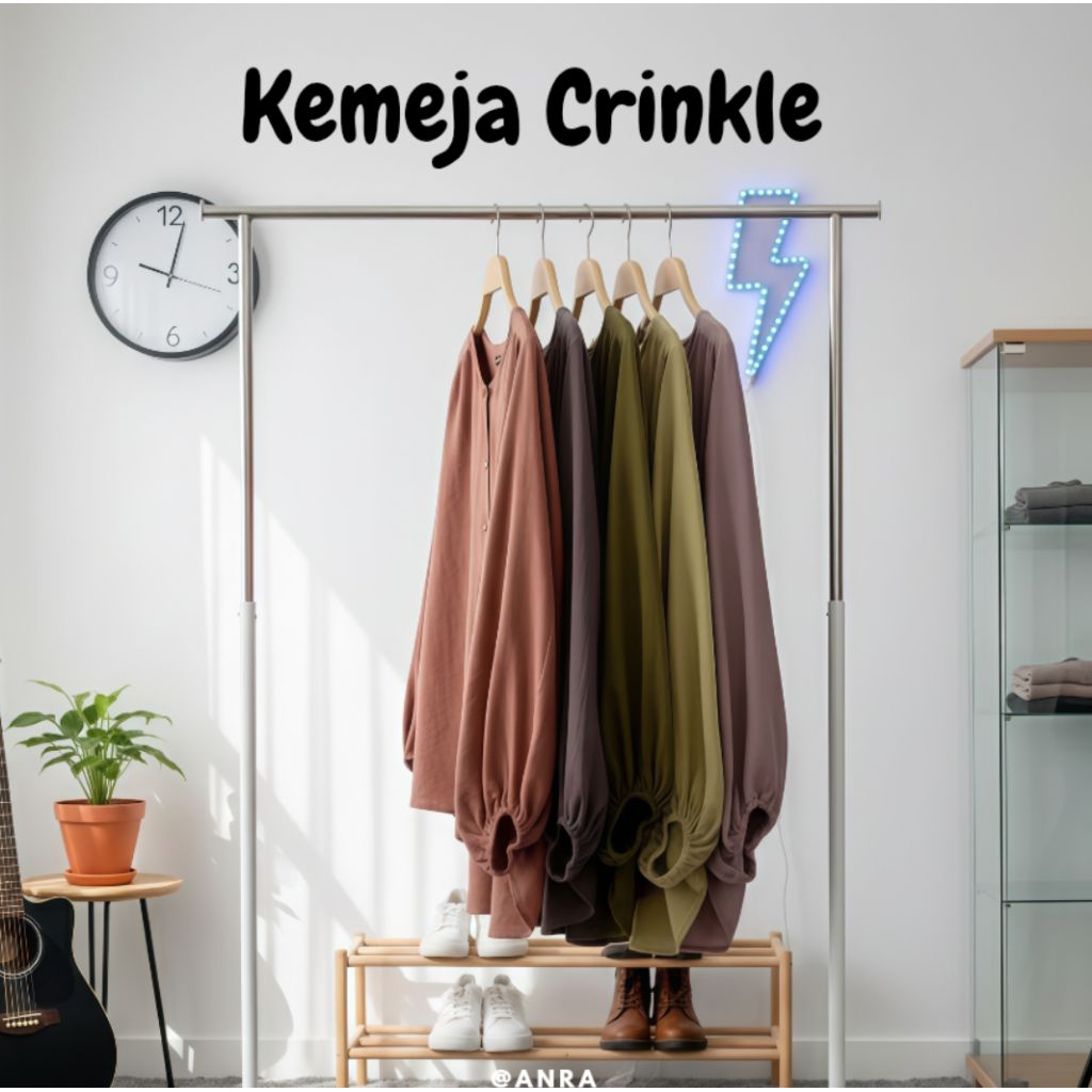 Kemeja Crincle premium Airflow Crincle Vella Blouse | Kemeja Lengan Balon Cringkle | Kemeja