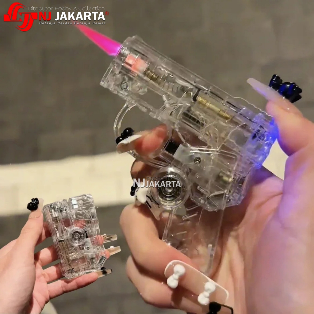 Korek Api Bara Isi Gas Pistol Lippat Mancis Spinning Lipat Isi Ulang Pakai Gas Model Transparan