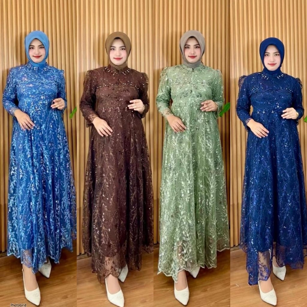 GAMIS BROKAT TILE CANTIK DAN ELEGAN GAMIS BRUKAT MEWAH DRESS PESTA TERBARU
