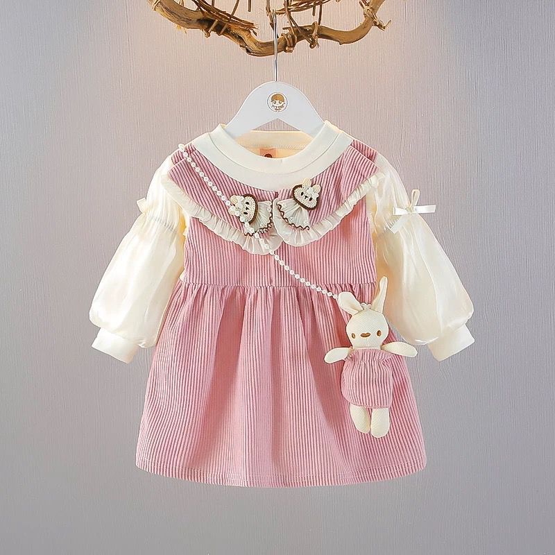 Dress Bludru Anak Perempuan Usia 1-4 Tahun | Baju Dress Lengan Panjang Balon Tile Variasi Pita Kombi