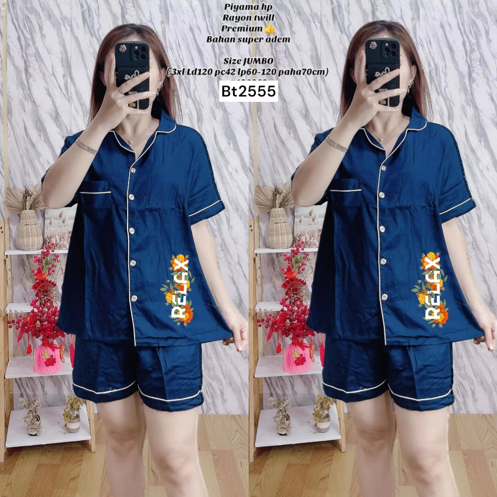 Piyama Wanita Rayon Twill / Piyama Celana Pendek / Motif Bunga / Baju Tidur Rayon Twill Premium Wani