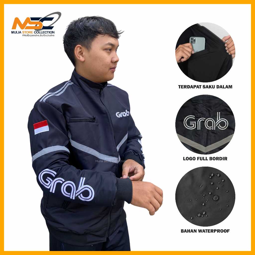 Jaket Bomber GRB Hitam Terbaru Waterproof / Jaket Driver Online GR / Jaket GRB Hitam Murah