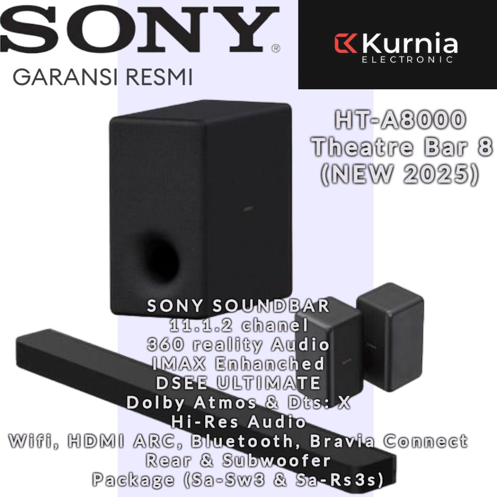 SONY HT-A8000 SOUNDBAR DOLBY ATMOS DTS X 11.1.2 chanel include subwoofer Sa-sw3 dan rear sa-rs3s