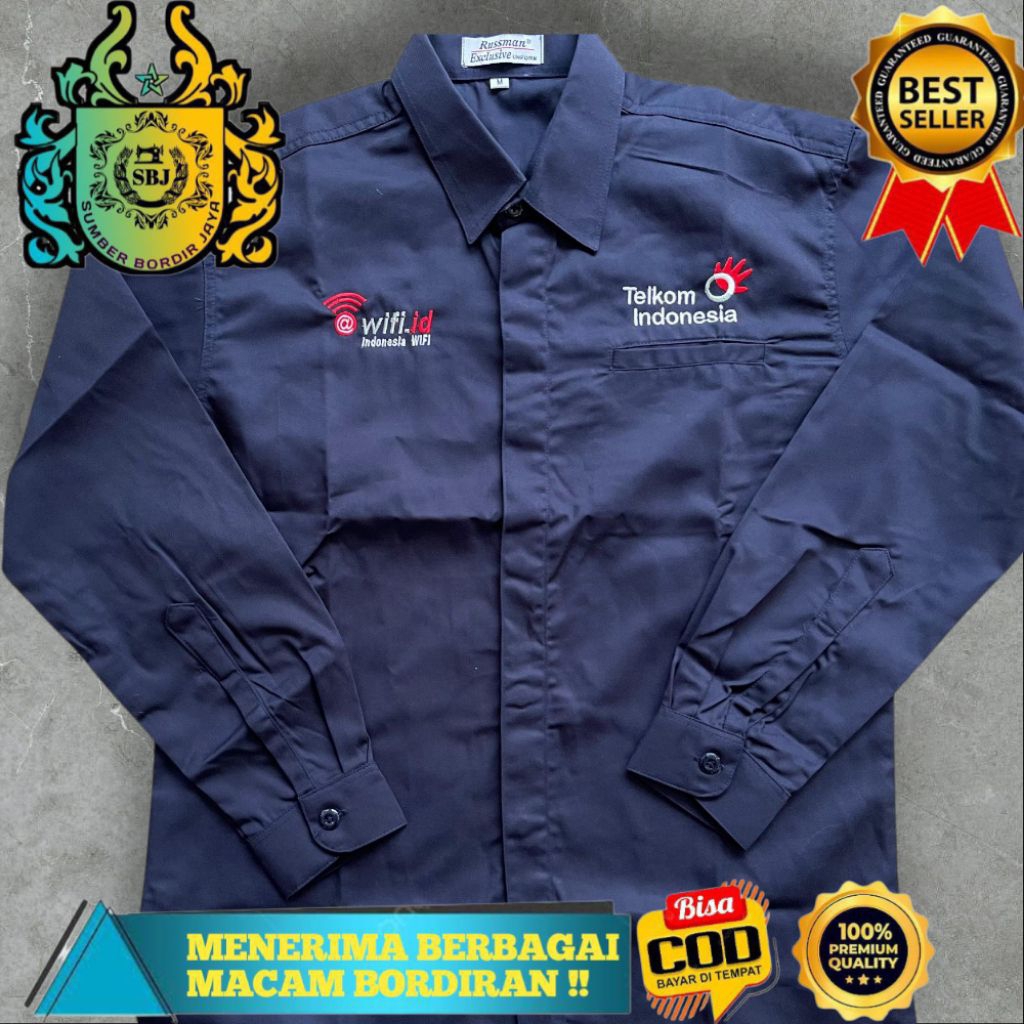 KEMEJA TELKOM KEMEJA SERAGAM TELKOMSEL INDONESIA WIFI ID FULL BORDIR KOMPUTER