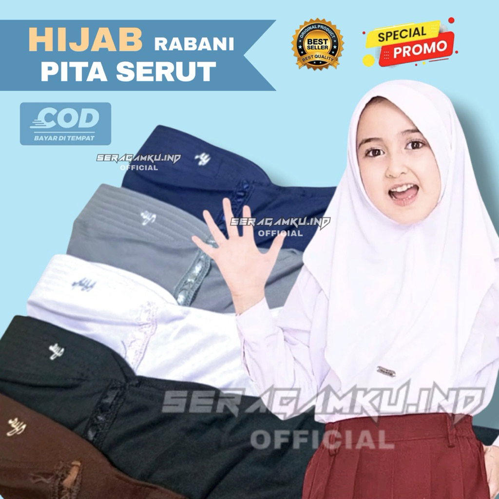 Hijab Instan Renda Serut Pita Sekolah SD SMP SMA Bergo Anak Kerudung Model Tali Kepala Warna Putih H