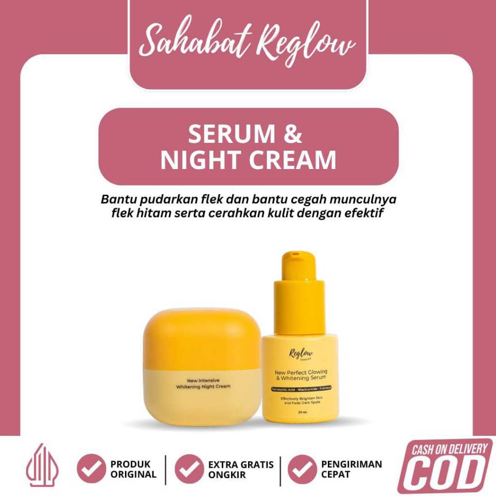 Reglow Paket Flek Hitam Serum Night Cream BPOM || Reglow Skincare Paket Glowing BPOM Flek Hitam