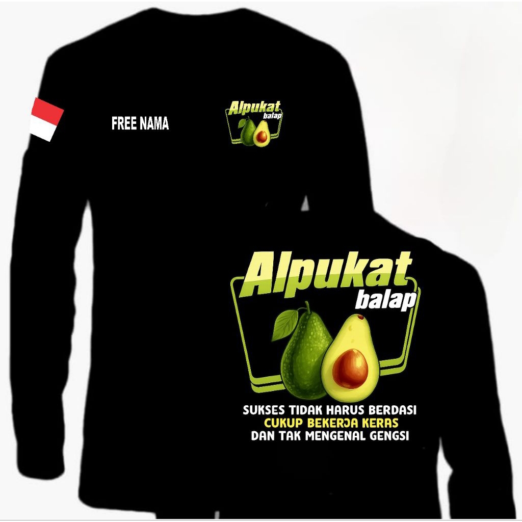 Kaos Sablon DTF Custom ALPUKAT BALAP LENGAN PANJANG | Baju Printing Desain Sendiri | Kaos Pria Wanit