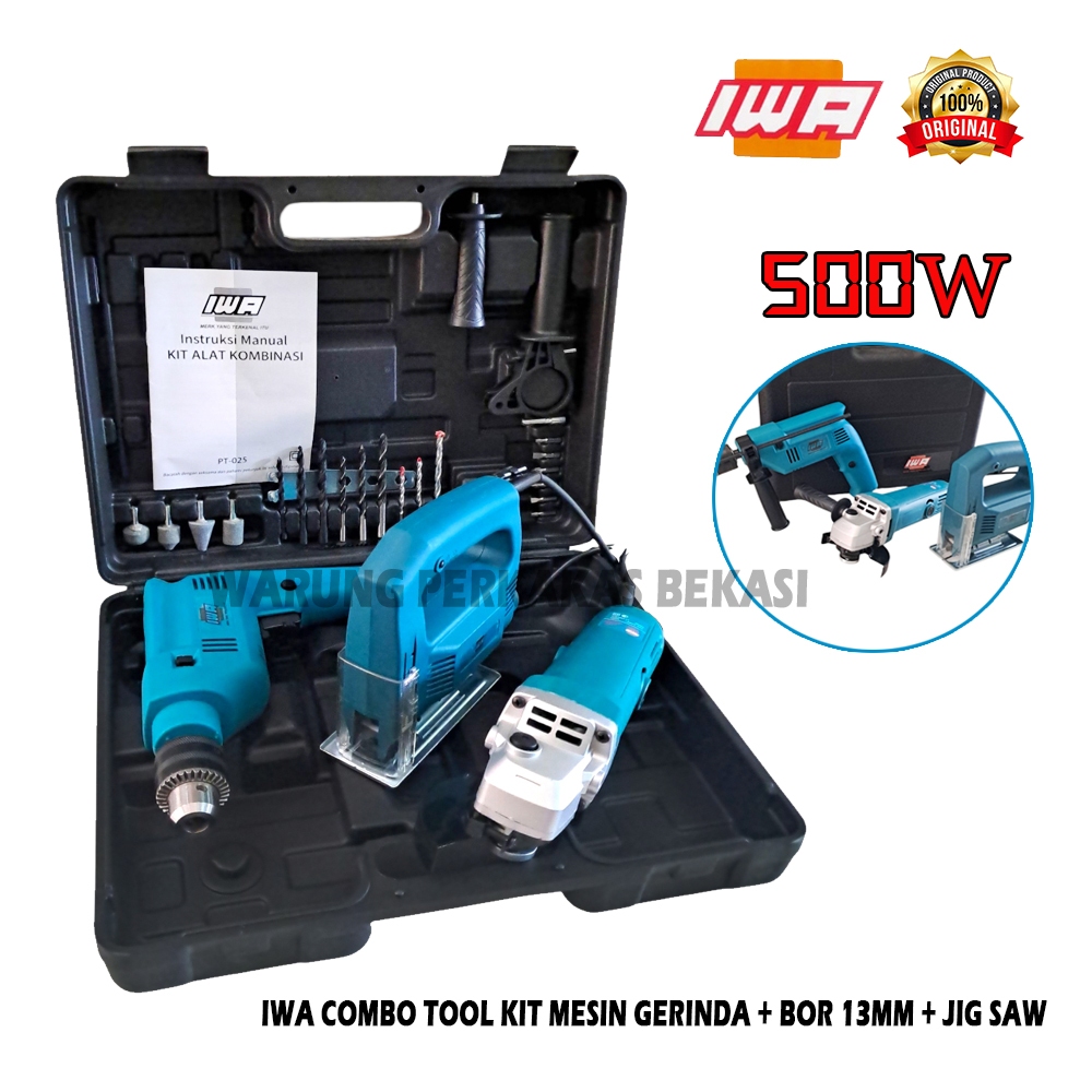 IWA Set 3in1 Mesin Gerinda Listrik 4" - Bor Tangan 13mm Tembok Dan Gergaji Jig Saw Dengan Hardcase B