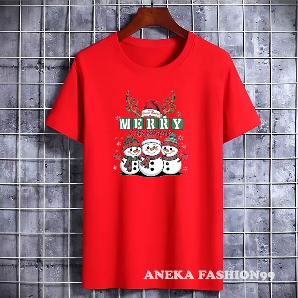 KAOS NATAL  FAMILY DEWASA PRIA WANITA MOTIF MERRY CHRISTMAS 3 BONEKA SALJU
