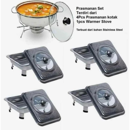 Prasmanan Set Stainless Isi 4Kotak + 1Sop Full Set Isi 4PC