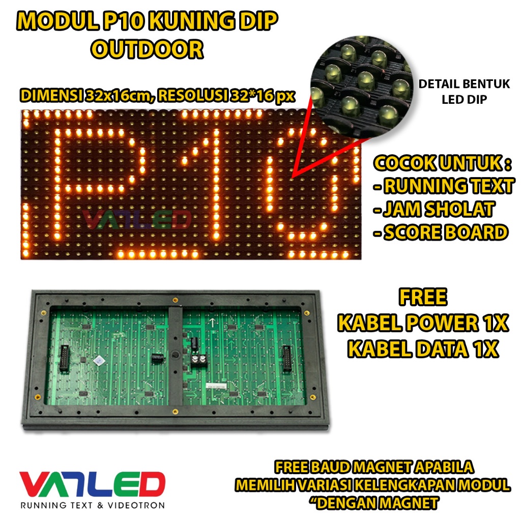 Modul Running Text Outdoor P10 Kuning DIP