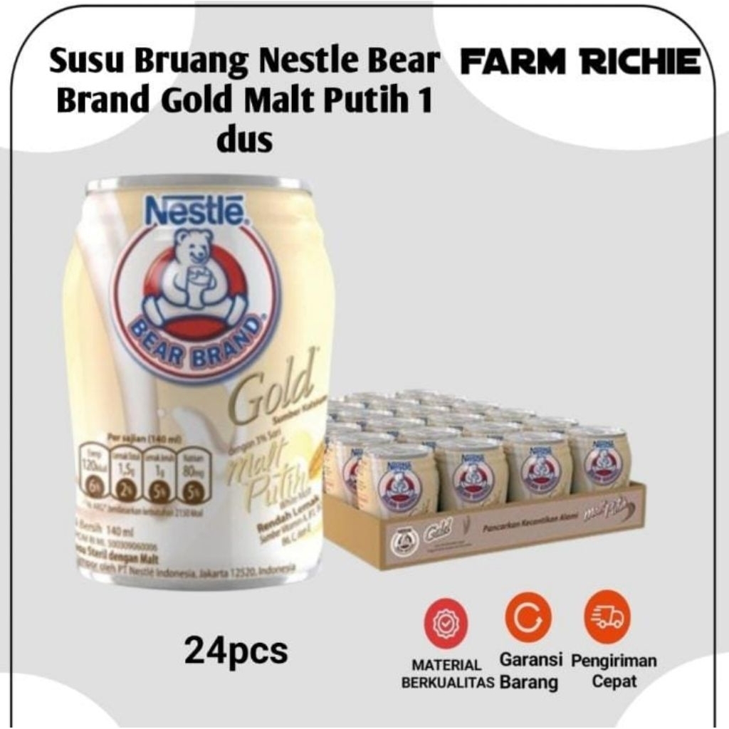 Bear Brand Susu beruang Gold Malt Putih 140 ml x 24 pcs HALAL(1 Dus)