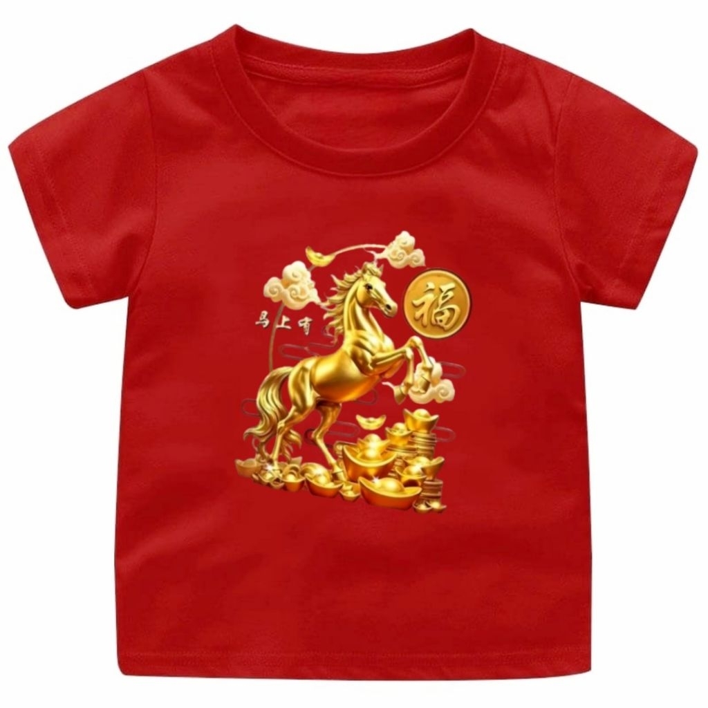 Baju kaos imlek 2026 Sio kuda Bayi & Anak Cowok-Cewek/Baju CNY Tahun kuda