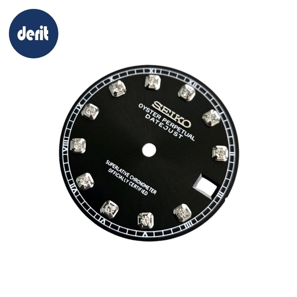 Dial Jam Seikomod Datejust Diamond Hitam NH35 NH36 Automatic Diameter 28.5mm