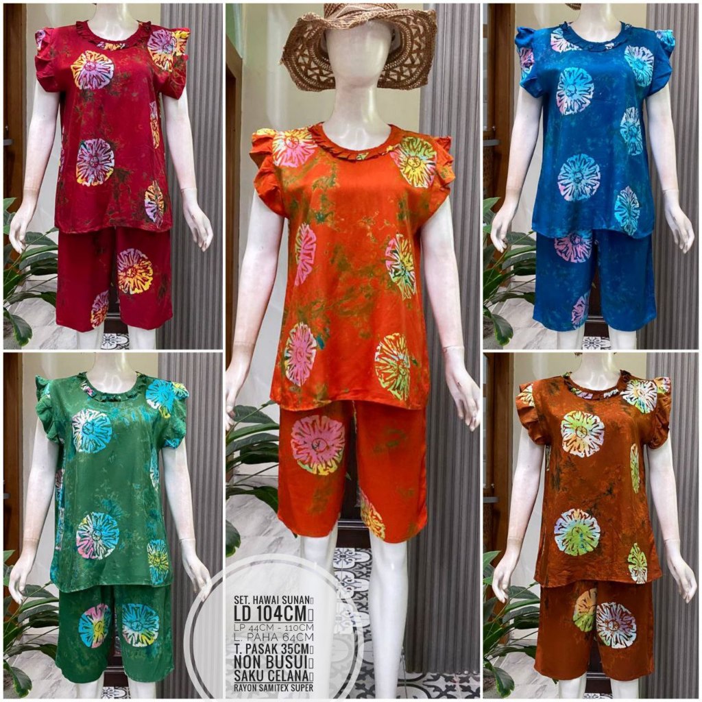 BRS - Setelan Celana Pendek Batik Cap Sunan Ceplok Rayon Premium Pekalongan, Adem, Kekinian, Wanita,