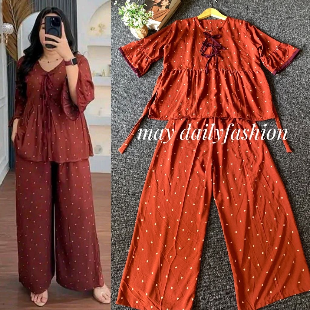 setelan polka celana kulot LEAF SET ONESET NARITA/DAUN RAYON TEBAL KEKINIAN OOTD DAILY KEKINIAN SETE