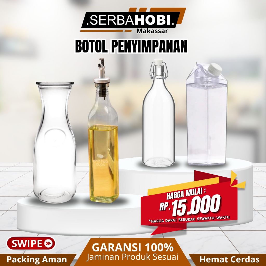 Botol Kaca Bening Kedap Udara Anti Tumpah Decanter Carafe / Botol Bentuk Kotak Susu