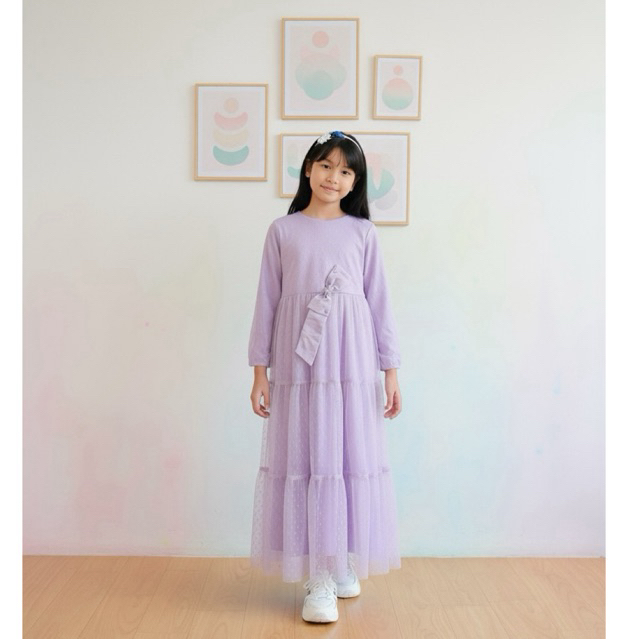 PRINCESSA FLAMI LONGDRESS GAMIS ANAK LILAC PESTA MEWAH TILE TUTU BRUKAT