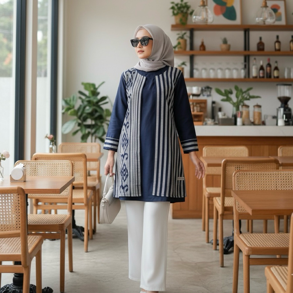 Shanaya Tunik Batik Tenun Fahira Tenun Troso Original Baju Batik Wanita Batik Kerja Bisa Couple Set 