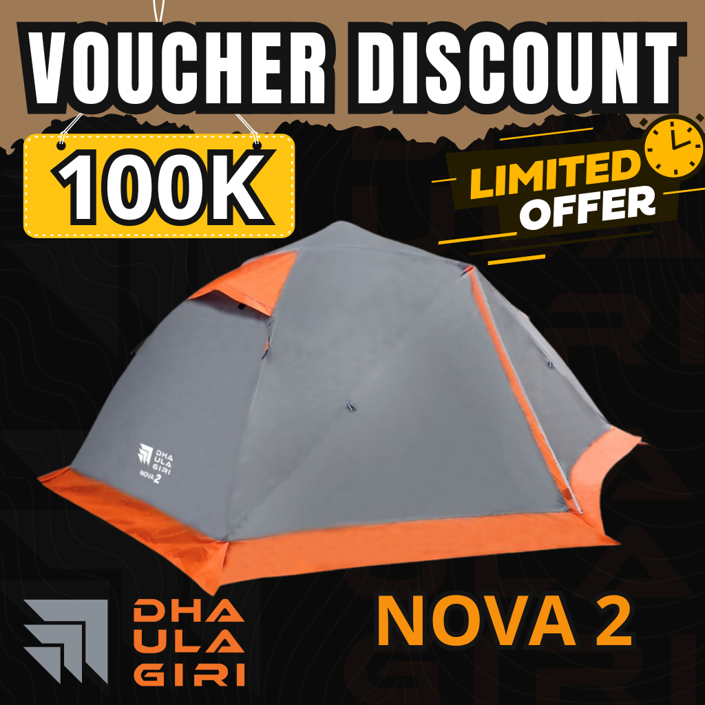 Tenda Camping Dhaulagiri Nova 2 Tent Tenda Kapasitas 2 Orang Tiang Alloy PU3000