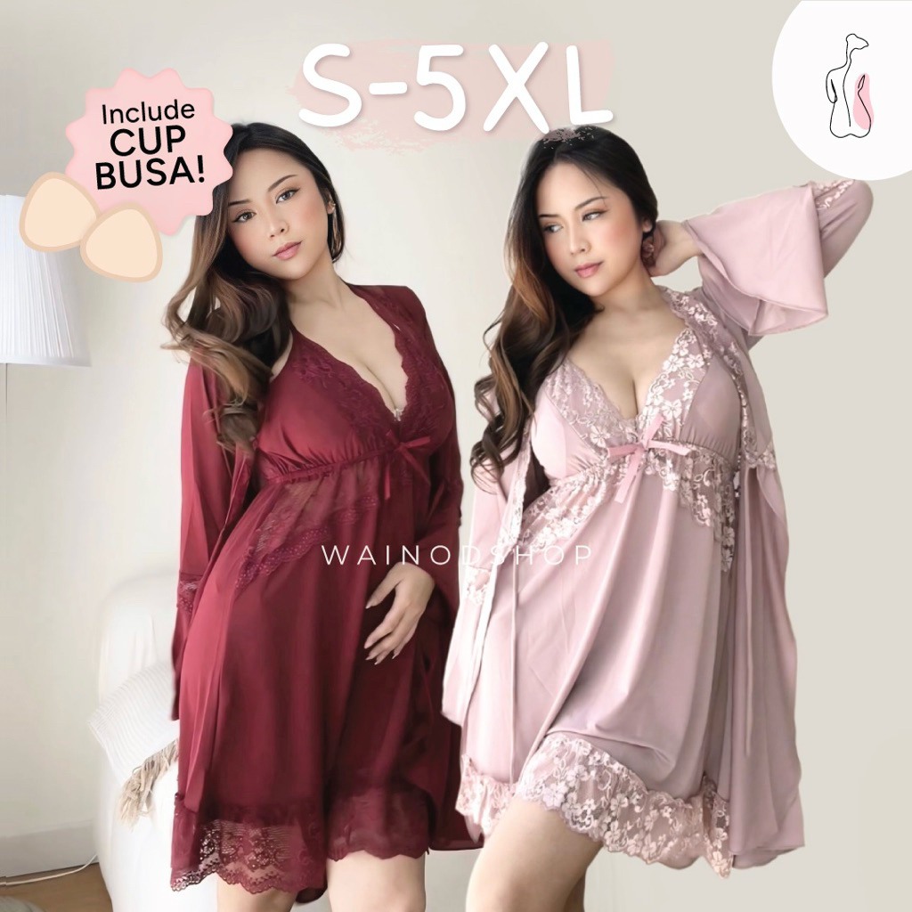 BELLA + CUP (S-5XL) sexy lingerie dress + kimono set