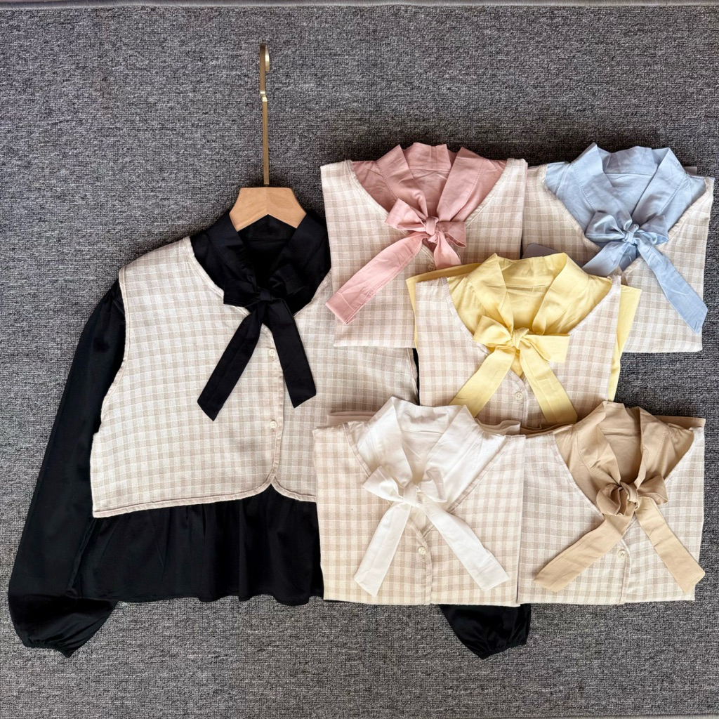 kemeja crop vest kotak/Labergo