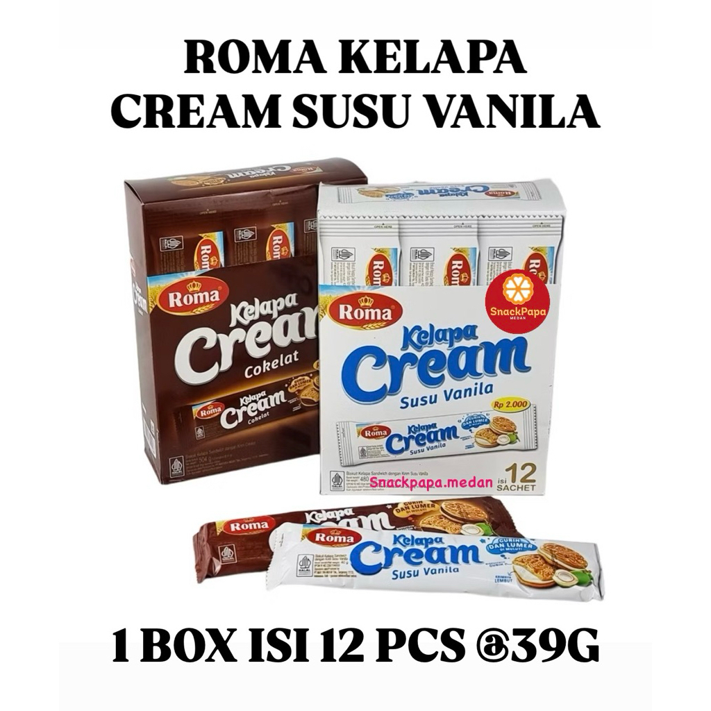 ROMA KELAPA CREAM COKELAT | KELAPA CREAM SUSU VANILA [1 BOX ISI 12 SACHET @39G] | ROMA KELAPA CREAM 