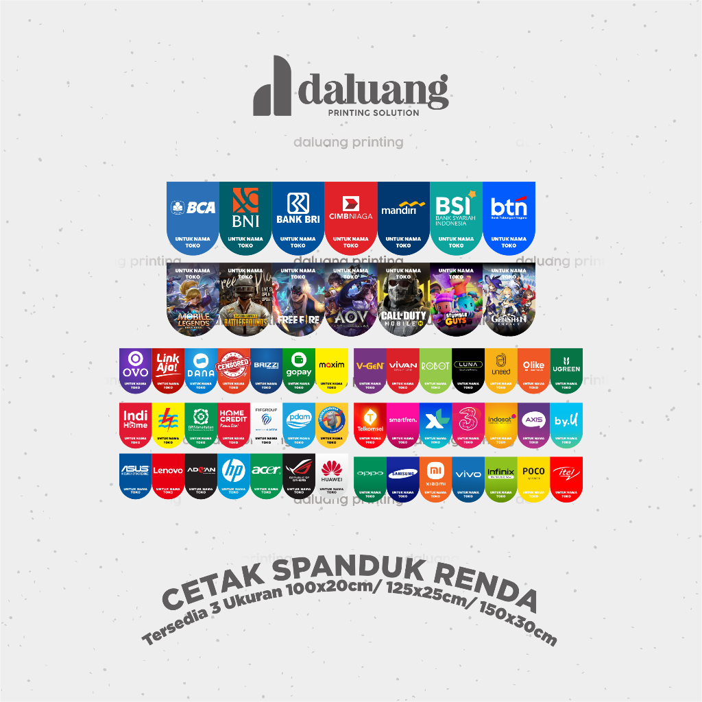 Banner Renda Bahan Flexi Custom Desain Bisa Request Desain Pulsa Konter Bank Game Online Bayar Listr