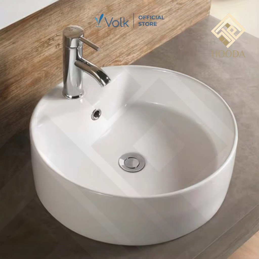 Wastafel Keramik Bulat Komplit Set / Wastafel Cuci Tangan Kamar Mandi Minimalis
