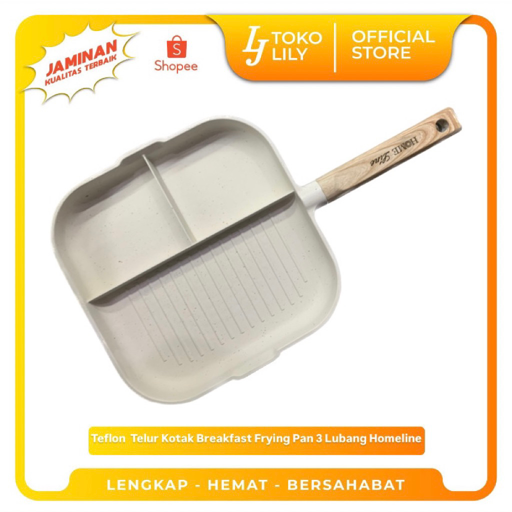 Teflon Kotak Cetakan Telur Breakfast Frying Pan 3 Lubang Homeline