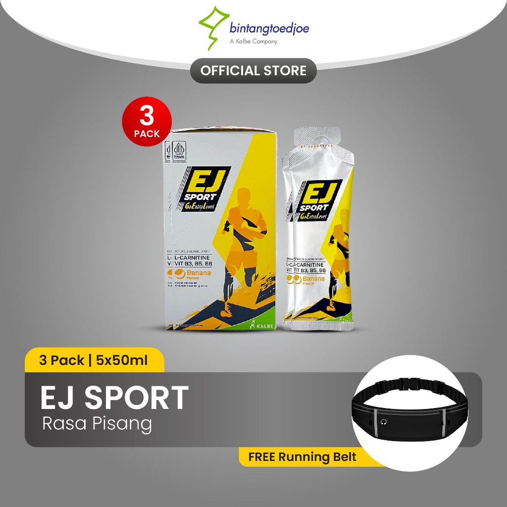 EJ Sport Banana 3 Pack | Suplemen Lari & Olahraga, Gel Energi dengan L-Carnitine, BCAA, Elektrolit, 