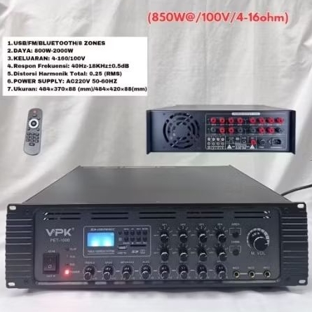 VPK PET-1000 | VPK PET1000 Amplifier PA System 850 Watt @100V