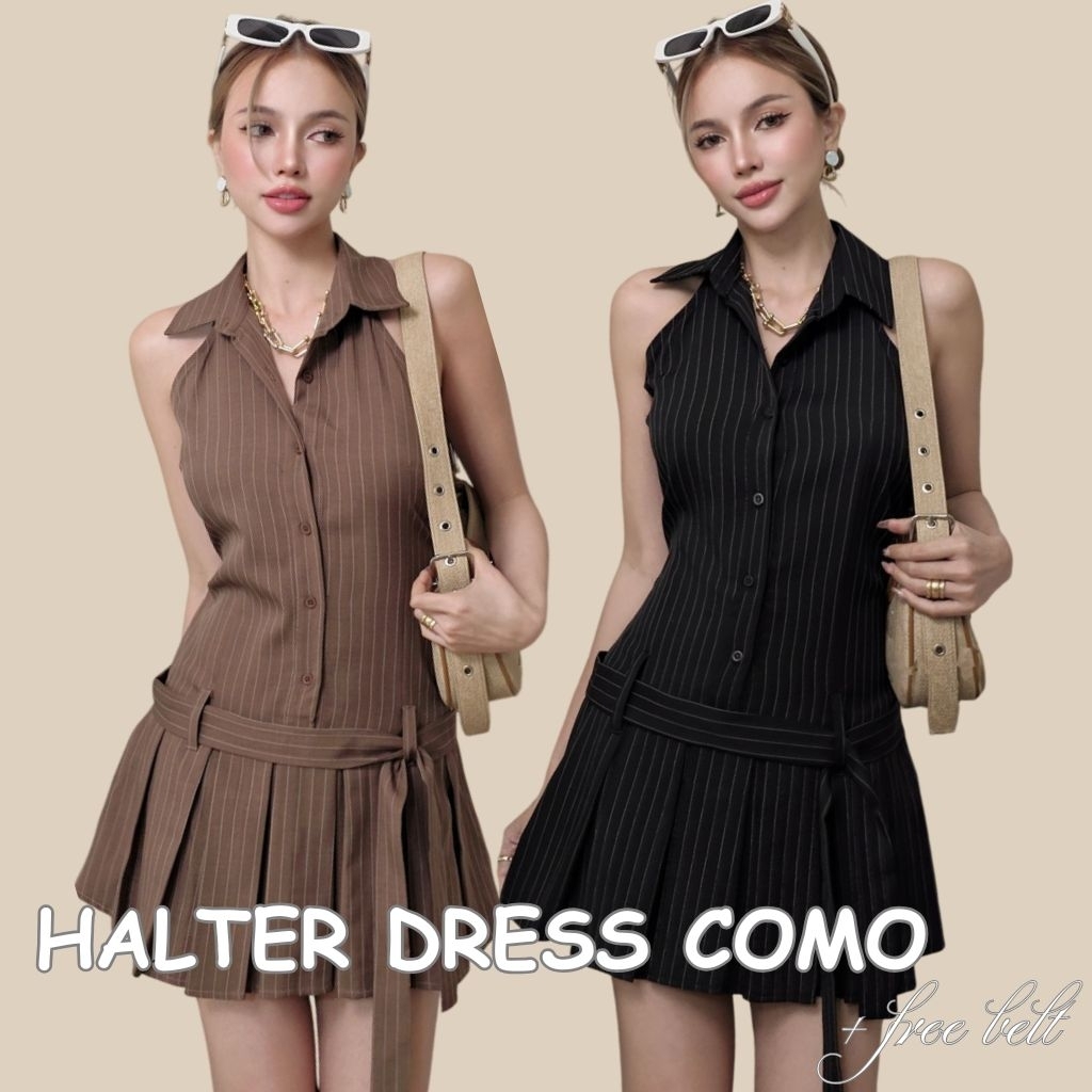 - BANGKOK MEDAN - READY HALTER DRESS COMO + FREE BELT BY COTTON CANDY