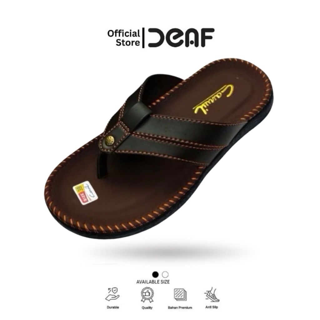 Sandal Pria Carvil Original Jepit Kulit Jahitan Double Terbaru