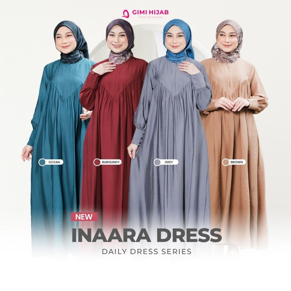Inaara Dress lengan balon All Colour-gamis muslim premium