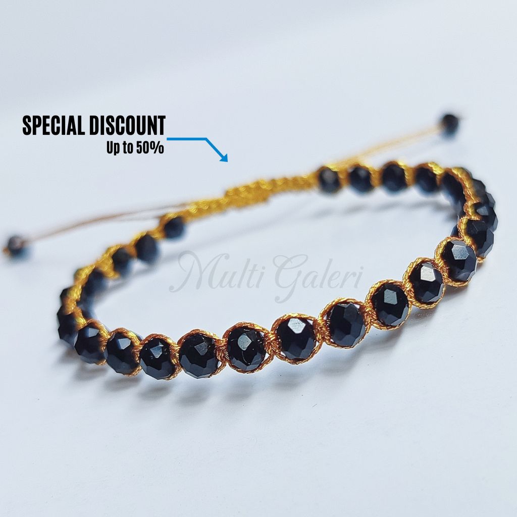 Gelang Kristal Aesthetic 7 Warna Vintage Bracelets Tali Serut Giok Gold Metalik Manik Warna Simpel E