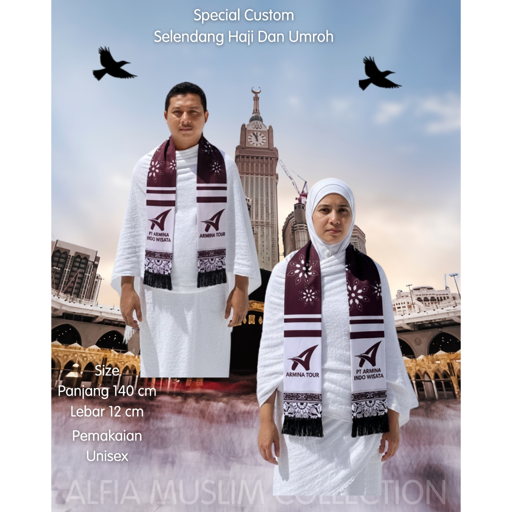 Selendang/Syal Custom /Syal Umroh Custom /Selendang Haji Custom Bahan Super Halus 