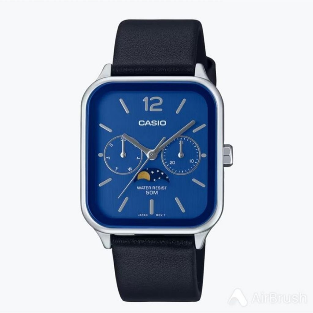 jam tangan Casio moon phase biru original