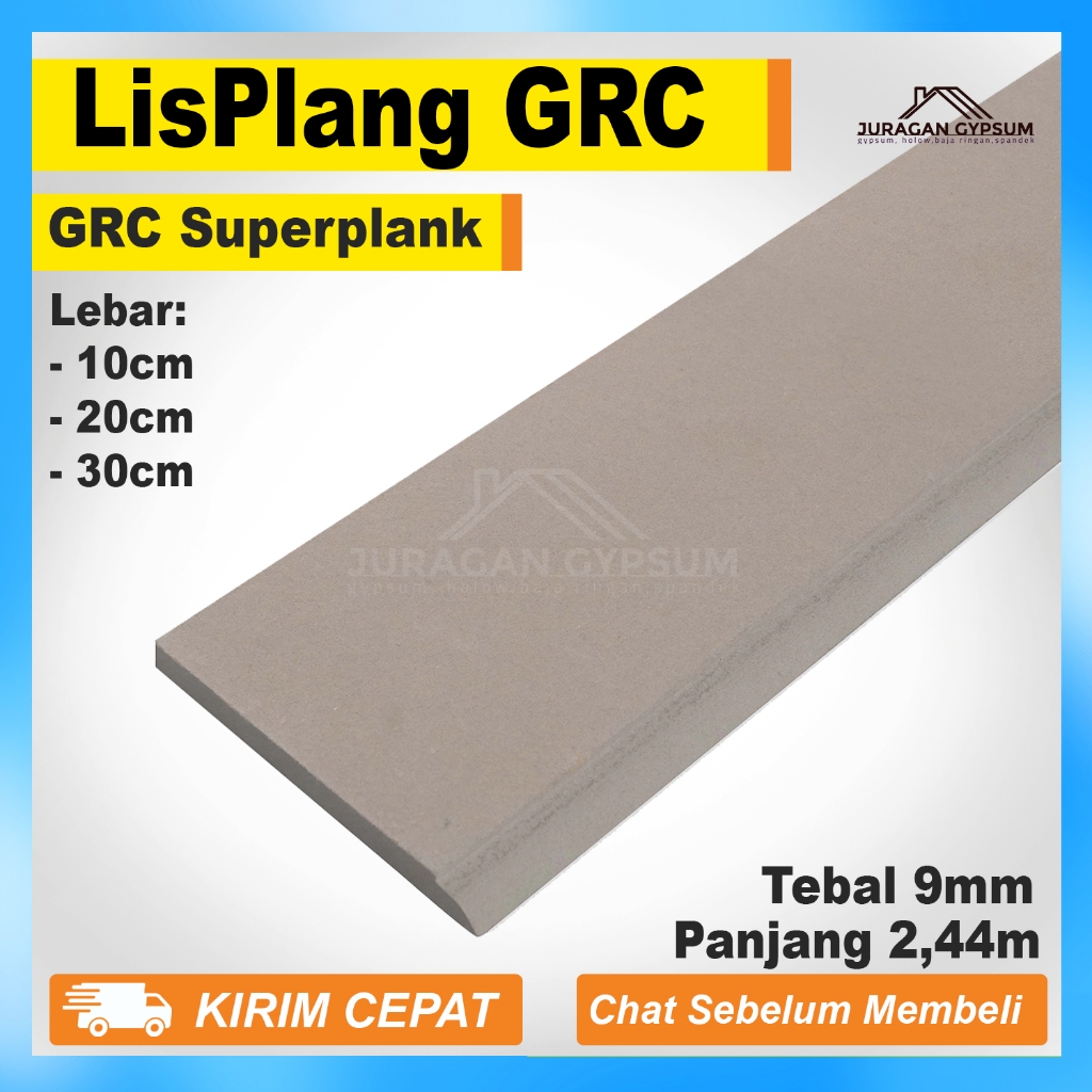 Lisplank GRC Superplank Lebar 10cm 20cm 30cm / Lisplang GRC Polos Bevel Panjang 2.44m  / Listplank