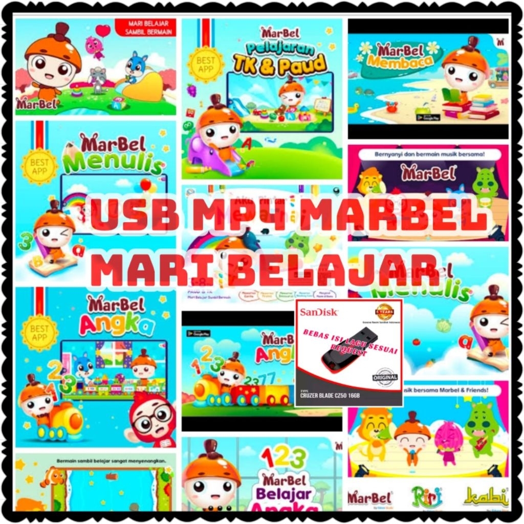 USB MOBIL MP4 VIDIO EDUKASI ANAK ANAK TERPOPULER - USB MOBIL MARBEL MARI BELAJAR BERHITUNG - USB BIS