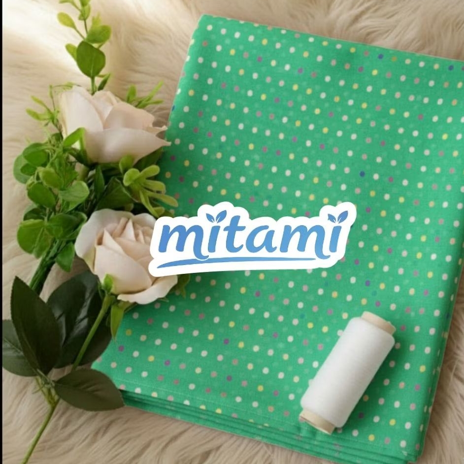 Kain Sifon Motif Polkadot Hijau – Bahan Jahit Dress, Gamis, Outer (Harga Kain Per½ Meter)